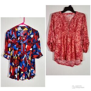 Lot of 2 Size Medium Popover Tops - Cocomo & Notations Multicolor Printed Tops